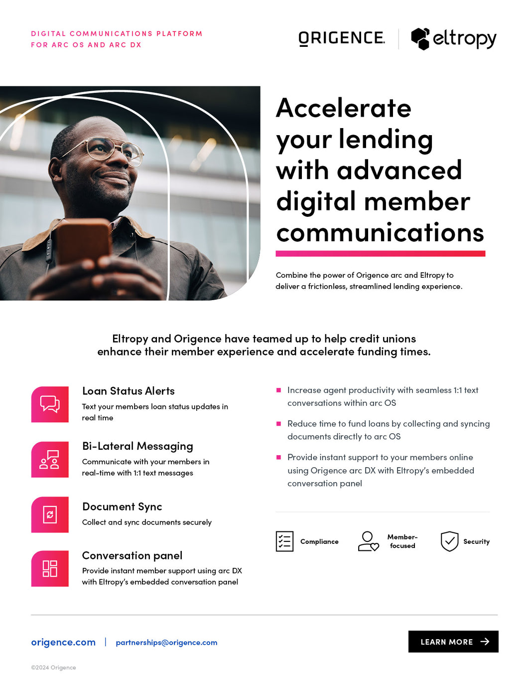Origence + Eltropy Digital Communications Platform for arc OS and arc DX